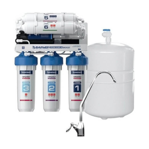 Фильтр под мойку для очистки воды шестисупенчатый с технологией обратного осмоса Барьер Профи Осмо 100 М Boost H152P02 Фильтр под мойку для очистки воды шестисупенчатый с технологией обратного осмоса Барьер Профи Осмо 100 М Boost H152P02