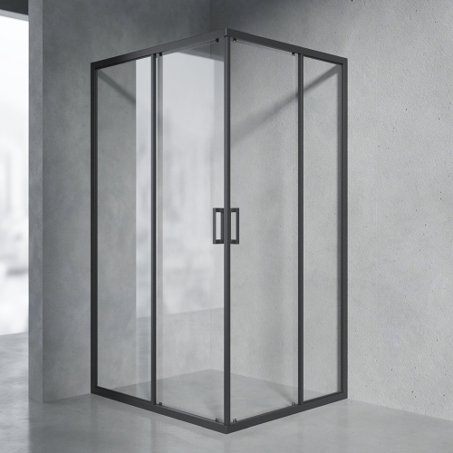 Душевой уголок AVS Слайдер Куб 90-100x90-100 профиль черный матовый, стекло прозрачное