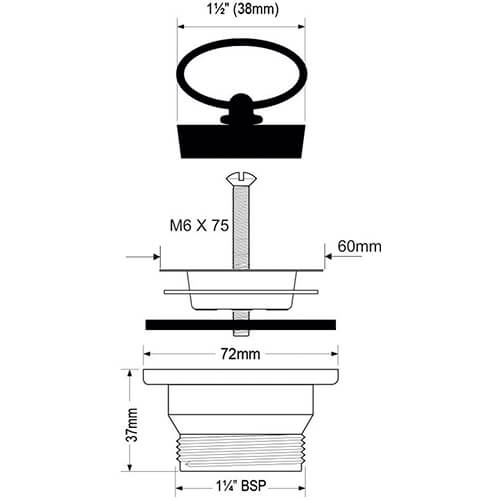 Выпуск (60мм нержавеющая решетка) с пробкой; выход 1 1/4"«папа» McALPINE Выпуск (60мм нержавеющая решетка) с пробкой; выход 1 1/4"«папа» McALPINE