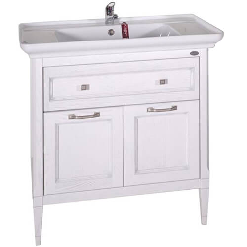 Тумба с раковиной ASB Wood Line Гранда 85 белая, патина серебро Тумба с раковиной ASB Wood Line Гранда 85 белая, патина серебро