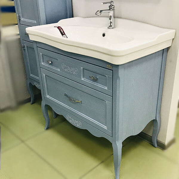 Тумба с раковиной ASB Wood Line Модерн 85 рошфор, белая патина Тумба с раковиной ASB Wood Line Модерн 85 рошфор, белая патина