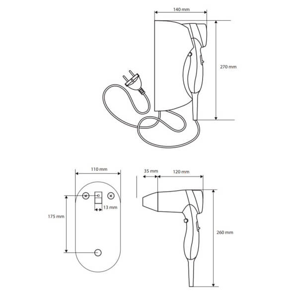 Фен с держателем Hotel Bemeta 945533074 Фен с держателем Hotel Bemeta 945533074
