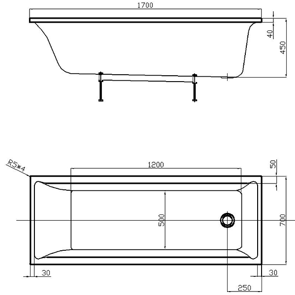 Акриловая ванна Aquatek Лайма 170x70 белая, без каркаса Акриловая ванна Aquatek Лайма 170x70 белая, без каркаса