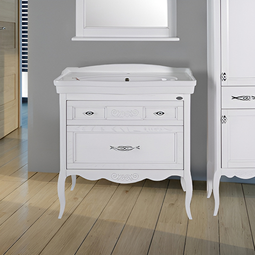 Тумба с раковиной ASB Wood Line Модерн 85 белая, патина серебро Тумба с раковиной ASB Wood Line Модерн 85 белая, патина серебро