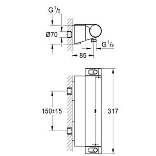 Термостат для душа Grohe Grohtherm 2000 New 34469001 хром, с полочкой Термостат для душа Grohe Grohtherm 2000 New 34469001 хром, с полочкой