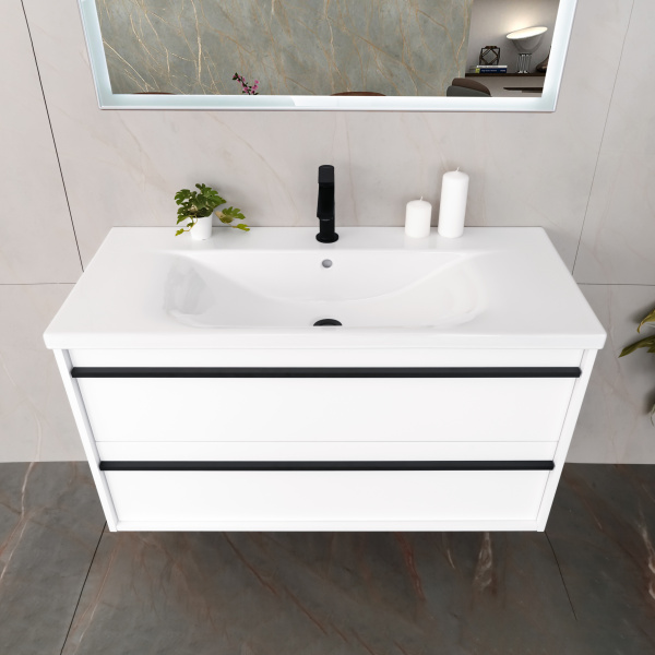 Тумба с раковиной AVS Графика 100 белая матовая с черными ручками Тумба с раковиной AVS Графика 100 белая матовая с черными ручками