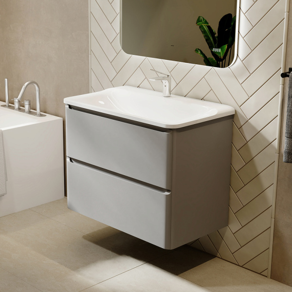 Тумба с раковиной RAVAL Welto 80 2 ящика, светло-серая Тумба с раковиной RAVAL Welto 80 2 ящика, светло-серая