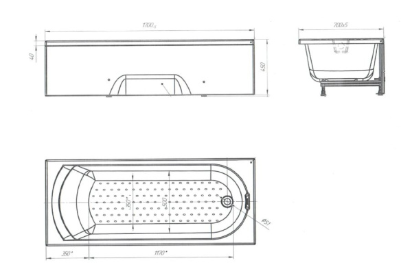 Акриловая ванна 1Marka Poseidon Lily 170x70 белая, без каркаса Акриловая ванна 1Marka Poseidon Lily 170x70 белая, без каркаса