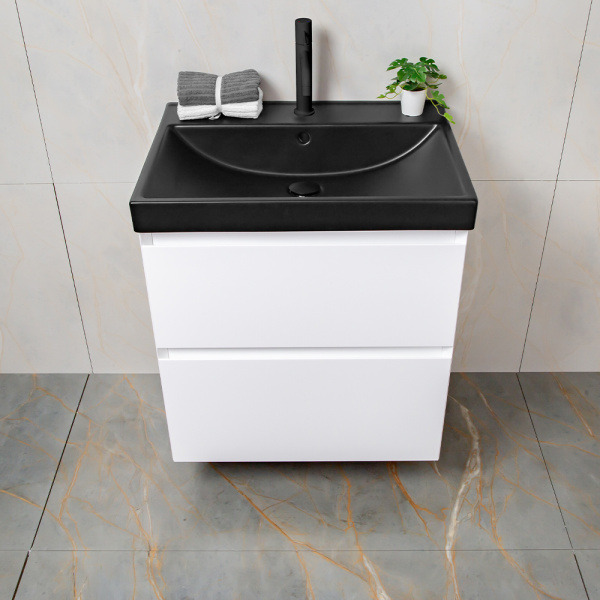 Тумба с раковиной AVS Гармония 60 белая (раковина 02 черная матовая) Тумба с раковиной AVS Гармония 60 белая (раковина 02 черная матовая)