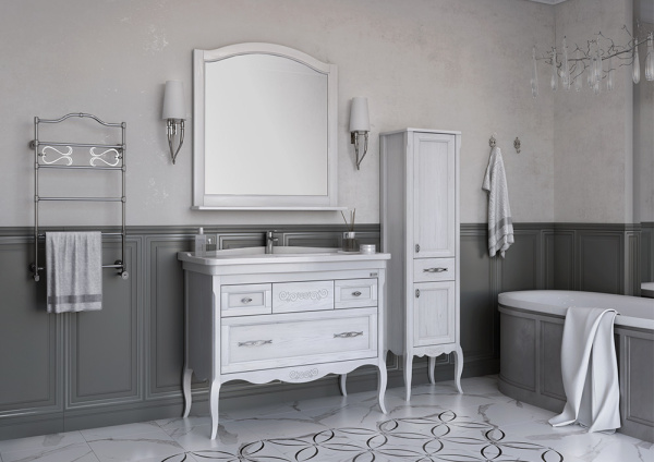 Тумба с раковиной ASB Wood Line Модерн 105 белая, патина серебро Тумба с раковиной ASB Wood Line Модерн 105 белая, патина серебро