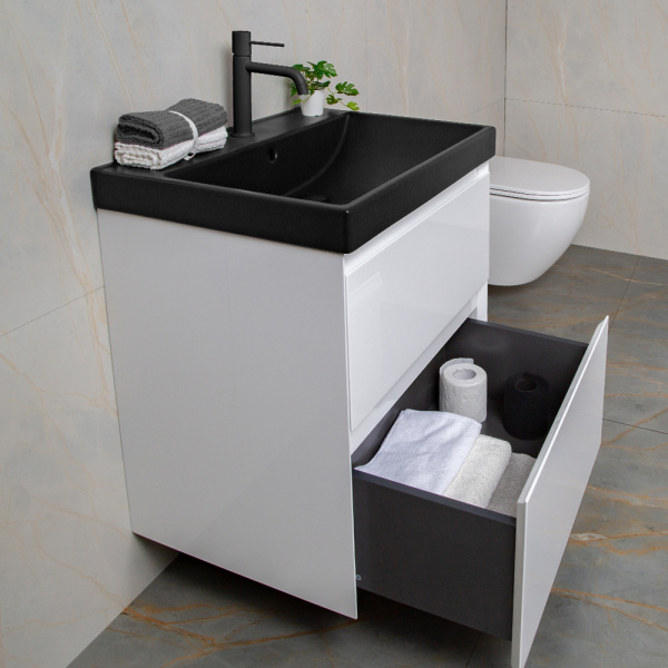 Тумба с раковиной AVS Гармония 60 белая (раковина 02 черная матовая) Тумба с раковиной AVS Гармония 60 белая (раковина 02 черная матовая)