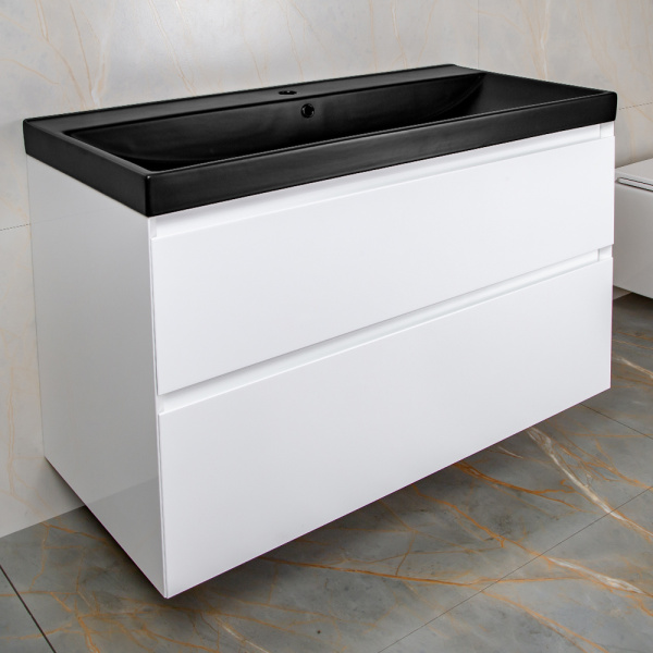 Тумба с раковиной AVS Гармония 100 белая (раковина 02 черная матовая) Тумба с раковиной AVS Гармония 100 белая (раковина 02 черная матовая)