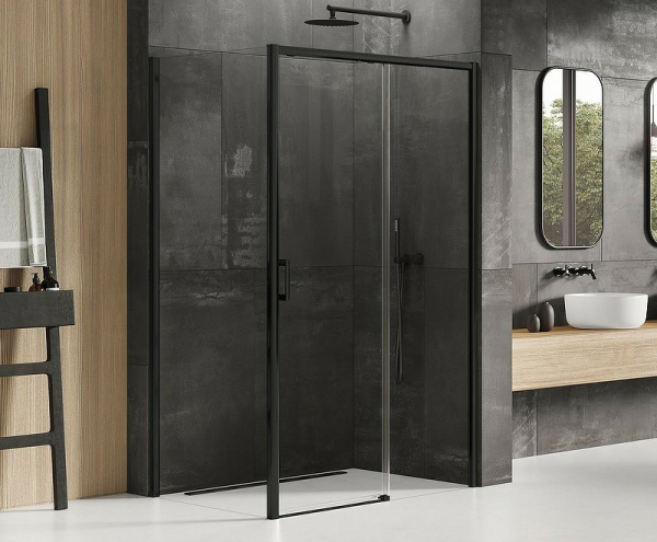 Душевой уголок New Trendy Prime Black 120х100 R профиль черный матовый, стекло прозрачное
