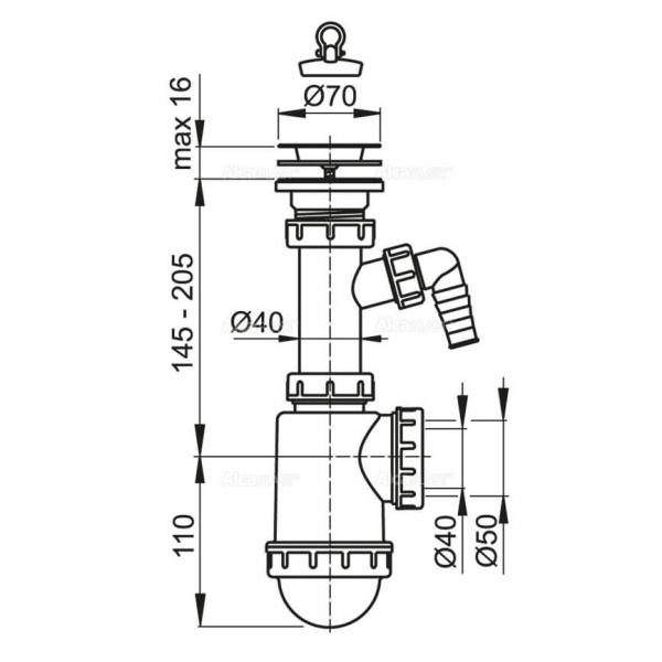Сифон 40/40-50 с носиком Alcaplast A441P Сифон 40/40-50 с носиком Alcaplast A441P