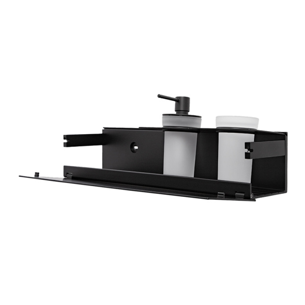 Полка AVS King, 45 см, черный матовый, с дозатором и стаканом Полка AVS King, 45 см, черный матовый, с дозатором и стаканом