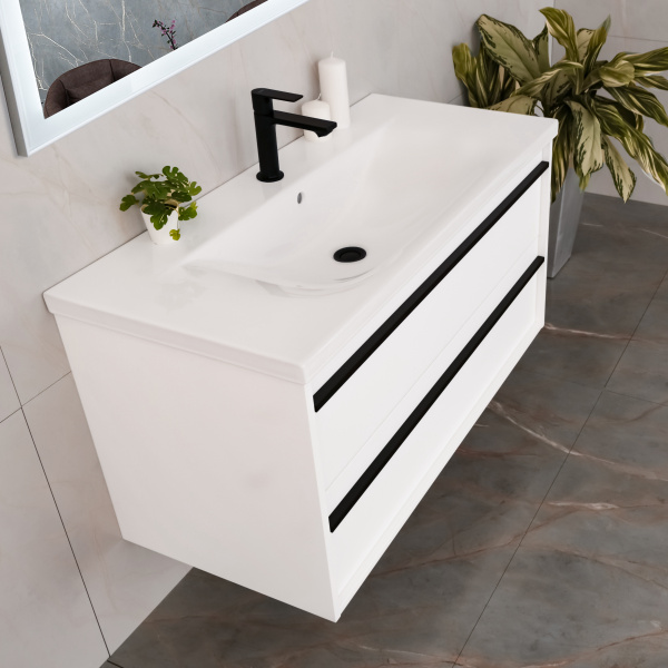 Тумба с раковиной AVS Графика 100 белая матовая с черными ручками Тумба с раковиной AVS Графика 100 белая матовая с черными ручками
