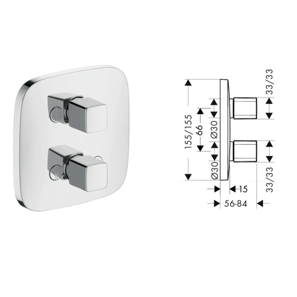 Запорный/переключающий вентиль с монтажной частью iControl Pura Vida Hansgrohe 15777000+01800180 